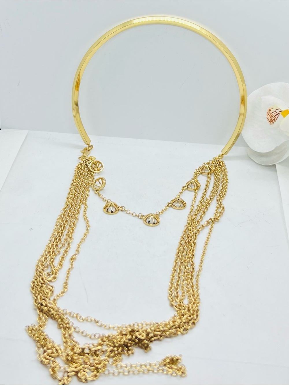 Brand New, Rebecca Minkoff Gold Tone Collar Necklace With Chain Tassels
